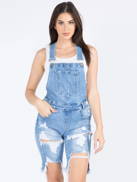 Conscintegrity Distressed Short Overalls