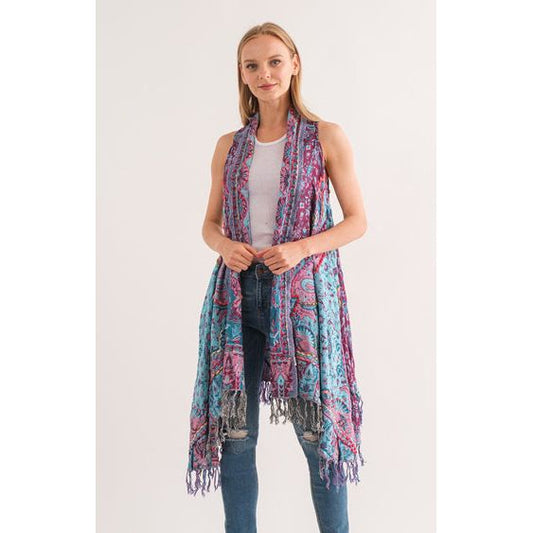 Shades of Blues Hand-embroidered Open Vest