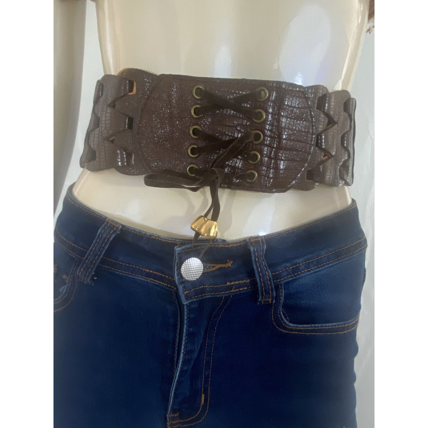 Brown Front Tie Stretchable Wide Belt